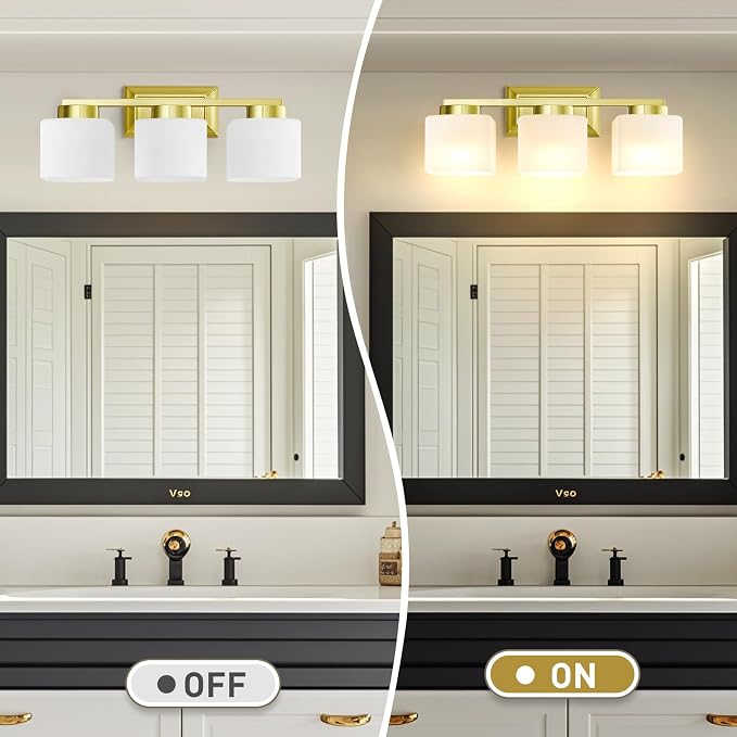 EJIAXIN 3-Light Bathroom Light Fixtures - Gold Bathroom Vanity Lights with Glass Shade Modern Bathroom Lighting Fixtures Over Mirror - Wall Sconce Lamps for Bedroom,Living Room,Hallway