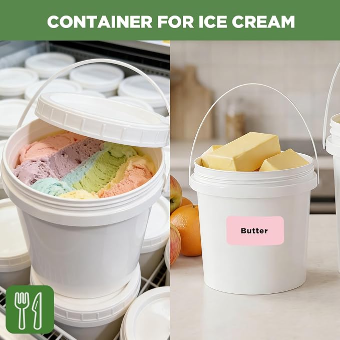4 Pack 34oz Food Grade Plastic Buckets with Screw Lids & Handle, Reusable Storage Containers for Snacks, Salad, Sauce - White Freezer Safe Bucket Set