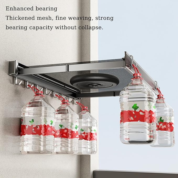Wall Mounted Drying Rack With Net, Foldable Laundry Drying Rack With Adjustable Hook, Drying Folding Telescopic Flat, Retractable Clothes Hanger Rack,Collapsible Drying Rack For Indoor(Black,60cm)