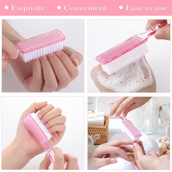 Patelai 200 Pcs Handle Grip Nail Brush Bulk Fingernail Brushes Pedicure Brush for Feet, Toes and Cleaning Fingernail(Clear Pink)