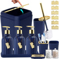 17PCS Bathroom Accessories Set, Navy Blue Bathroom Set Bathroom Accessories Set with Trash Can, Toilet Brush, Toothbrush Holder, Qtip Holder & 3PCS Soap Dispenser