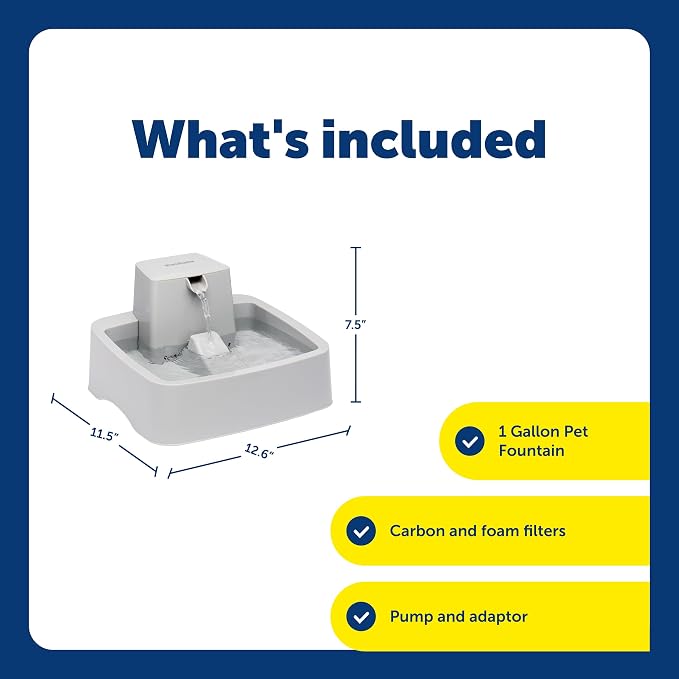 PetSafe Oasys Pet Fountain, 1 Gallon (128 oz), Cats & Small-Medium Dogs | Adjustable Water Flow, Whisker-Friendly Tray, Dishwasher-Safe, Replaceable Carbon & Foam Filters Included