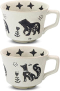 11 oz Ceramic Coffee Mug, Stoneware Teacup with Handle | Small Novelty Unique Cup for Tea Mocha Latte Cappuccino, Microwave Dishwasher Safe (Set of 2, Fox and Bear)