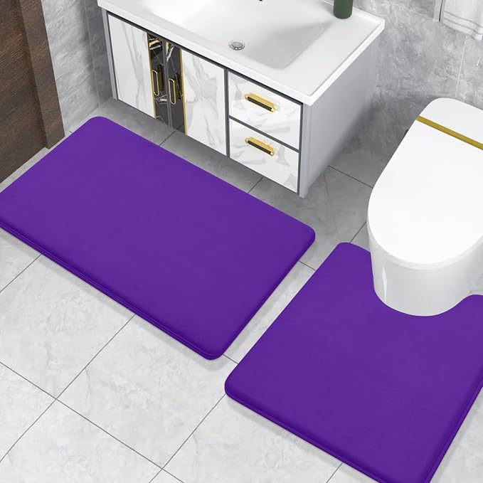 Smiry Memory Foam Toilet Rugs U-Shaped 24x20, Extra Soft Absorbent Non-Slip Contour Bathroom Rugs, Machine Washable Bath Mats for Toilet, Dark Purple