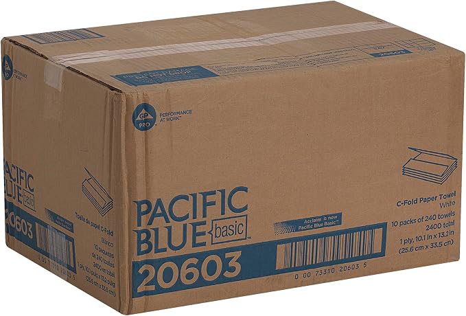 Pacific Blue Basic by Georgia-Pacific PRO C-Fold Paper Towels, White, 10.1” x 12.7” (LxW), 240 Towels Per Pack, 10 Packs Per Case, 20603