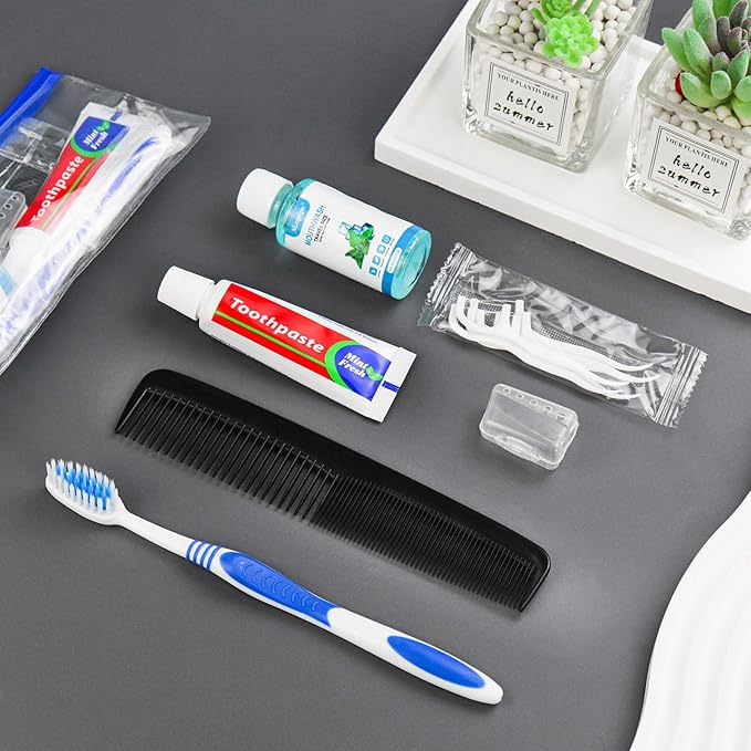 30 Set Travel Toothbrush Kit Bulk,Disposable Toothbrush with Toothpaste Set with Mouthwash,Toothpaste,Cover,Comb,Zip Bag,Floss Picks,Toothbrushes Set for Homeless,Travel
