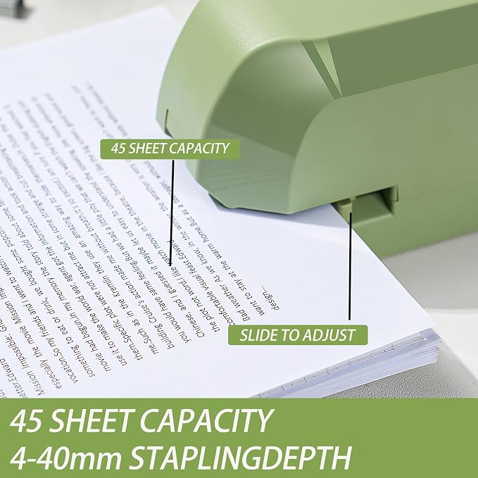 Heavy Duty Electric Stapler Value Pack, 45 Sheet Capacity, Includes 1500 Staples & Staple Remover, No-Jam, Faster Stapling, Automatic Stapler Desktop,AC Adapter Powered (Saga Green)