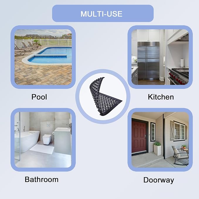 Interlocking Rubber Floor Mats 21”x21” 8 Pack - Open Grid Drainage Tiles, Non-Slip for Deck, Patio, Pool, Garage & Wet Areas