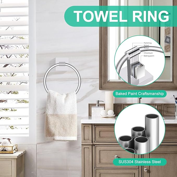 Chrome Bathroom Hardware Towel Bar Set, 5 Pieces Double Dase Toilet Paper Holder Towel Holder Set, 23.6 Inch Stainless Steel Towel Rack for Bathroom Wall Mount