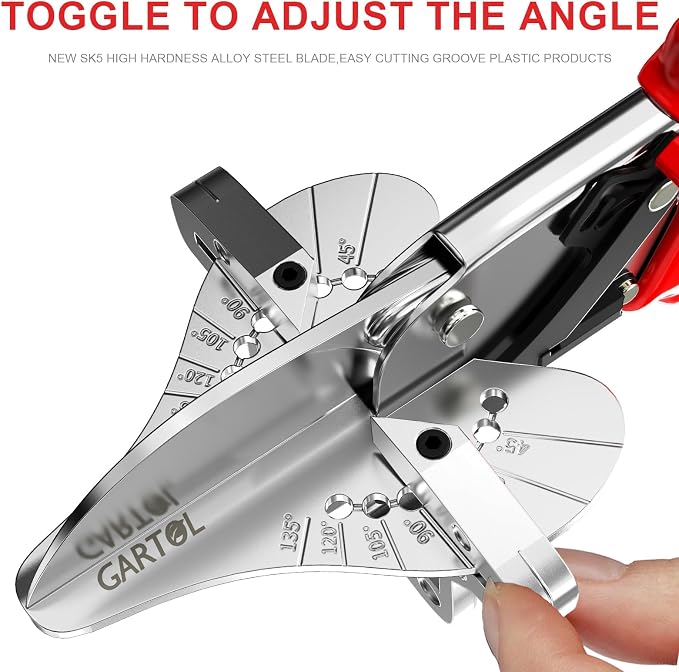 GARTOL Ratchet Miter Shears, Effortless Multi-Angle Cutter for Shoe Moulding & Quarter Round, 45°-135° Adjustable Trim Scissors for Softwood, PVC and Crafting with SK5 Steel Blade & Spare Blade