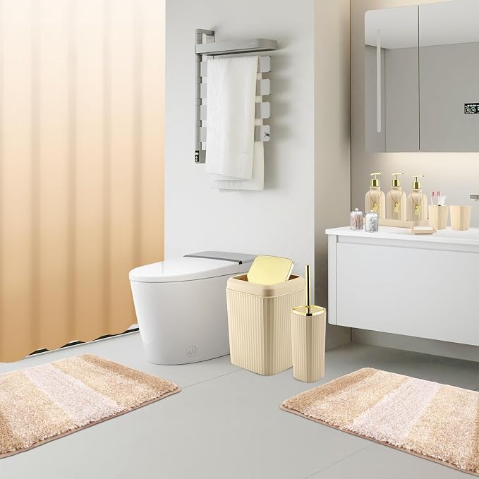 32PCS Bathroom Set Bathroom Sets with Shower Curtain and Rugs Beige Bathroom Accessories,Shower Curtain Set,Bathroom Rug Set with Bathroom Trash Can
