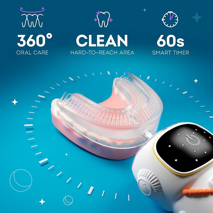Bendi Kids Toothbrush, U-Shaped Electric Sensory Design, Ages 2-7, White | Sensory-friendly design, self-brushing 5 modes, 360 whole mouth clean, toddler & kids 2-7, astronaut mouthguard, multi heads