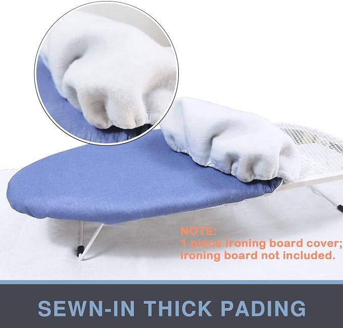 VividPaw Small Ironing Board Cover and Pad 12.5 x 30, Elastic Edge, Silicone Coated, Resist Scorching, Heavy Duty Padded Cover for Mini Table Top Iron Board (Silicone Coating-Blue, 12" x 30")