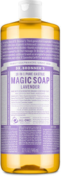Dr. Bronner's Pure-Castile Liquid Soap, Made with Organic Oils, 18-in-1 Uses: Face, Body, Hair, Laundry, Pets and Dishes, Concentrated, Vegan, Non-GMO, Lavender, 32 Oz