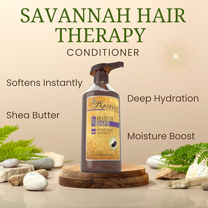 Savannah Hair Therapy Shampoo with Shea Butter & Keratin – Moisturizing, Sulfate-Free Cleanser for Dry, Damaged or Color-Treated Hair – Professional Salon Formula 500 ml (16.9 oz)