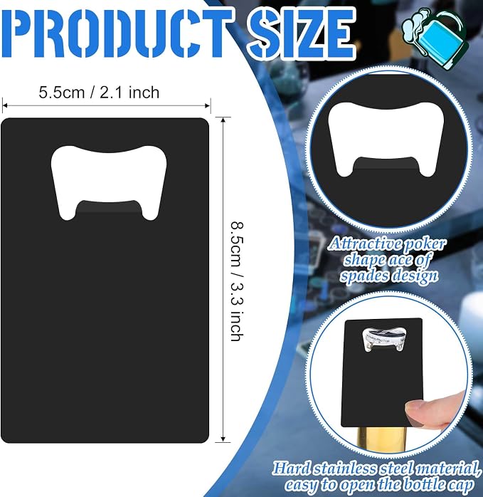 Nuogo 100 Pcs Stainless Steel Card Bottle Openers Bulk Metal Card Beer Openers Groomsmen Wallet Bottle Opener for Wedding Party Bridesmaid Favors Gifts (Black)