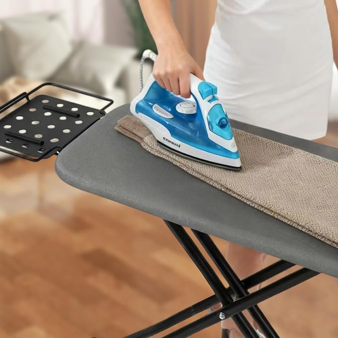 Hanger Iron Board 43" X 13" with Heat Resistant Cover and Thicken Felt Pad, Safety Iron Rest, Anti-Skid Feet, Height Adjustable, Heavy Duty (Grey B)