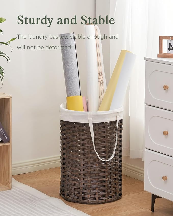 SETVSON Laundry Hamper Laundry Basket Round 19.0 Gal (72 L) Handwoven Rattan Hamper, Large Wicker Laundry Hamper with Removable Laundry Bag Handles 2 Mesh Bags for Bathroom Living Room Brown (No Lid)