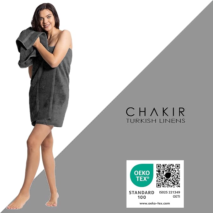 Chakir Turkish Linens, 100% Cotton Premium Quality Turkish Bath Sheets (35''x70'' Large Bath Sheet Towels - Dark Gray)