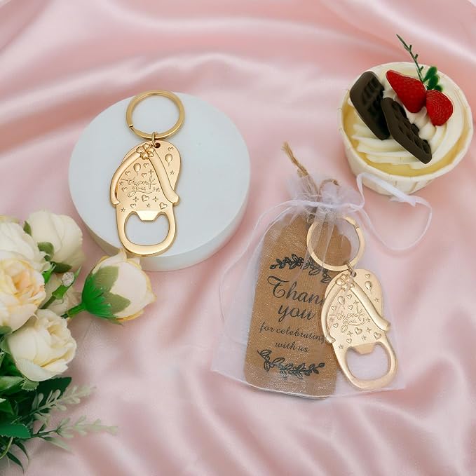 50Set Flip-flop Bottle Opener Bulk Beach Wedding Favors for Guest Baby Shower Party Shower with Gift Bags and Thank You Card (Gold)