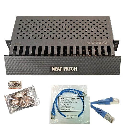 Neat Patch 2U Cable Management Kit - 10 Packs w/ 480 CAT7 SSTP Patch Cables (2FT Blue)