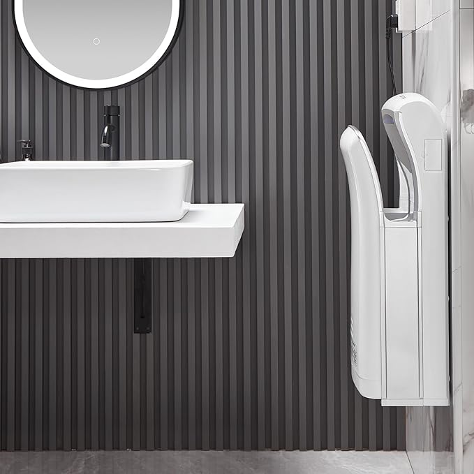 Commercial Vertical Hand Dryer HEPA Filtered 1800W Dual Blade Air Wall Mounted Hand Dryers for Bathrooms Automatic High-Speed White