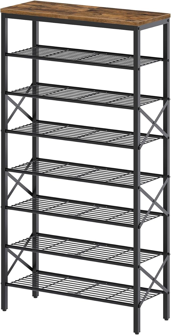 YATINEY 8 Tier Shoe Rack, Shoe Storage Organizer, Large Capacity Shoe Shelf Holds 32 Pairs of Shoes, Sturdy and Stable, for Entryway, Hallway, Closet, Dorm Room, Rustic Brown SS08BR