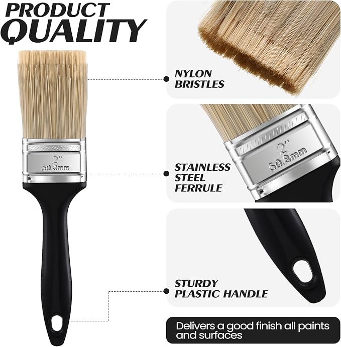 Layhit 36 Pcs Paint Brushes House Chip Paintbrush with Treated Plastic Handles Wide Flat Wall Trim Painting Tool for Paint Stains Wood Cabinet Deck Fence Door Furniture Home DIY (2”)
