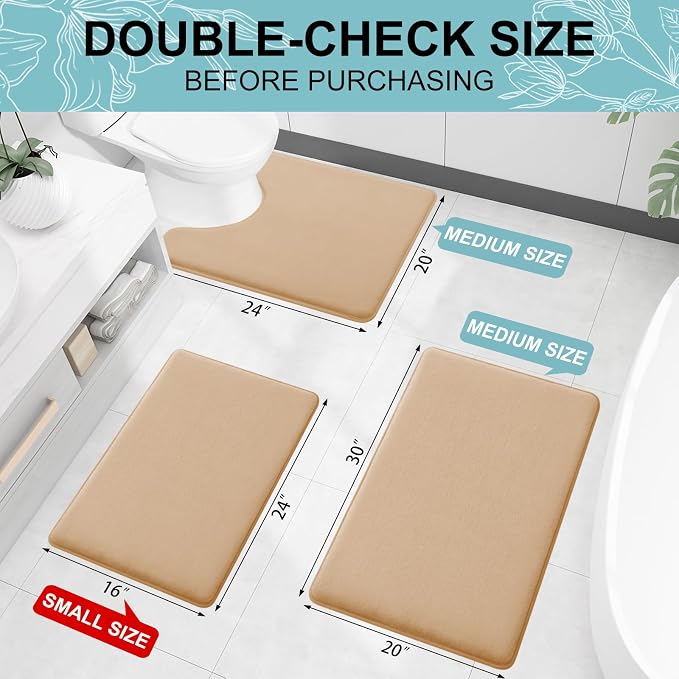 Smiry Memory Foam Toilet Rugs U-Shaped 24x20, Extra Soft Absorbent Non-Slip Contour Bathroom Rugs, Machine Washable Bath Mats for Toilet, Camel