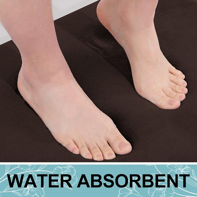Smiry Memory Foam Bath Mat 30x20, Extra Soft and Absorbent Bathroom Mats, Non Slip Washable Carpet for Floor, Shower and Tub, Brown