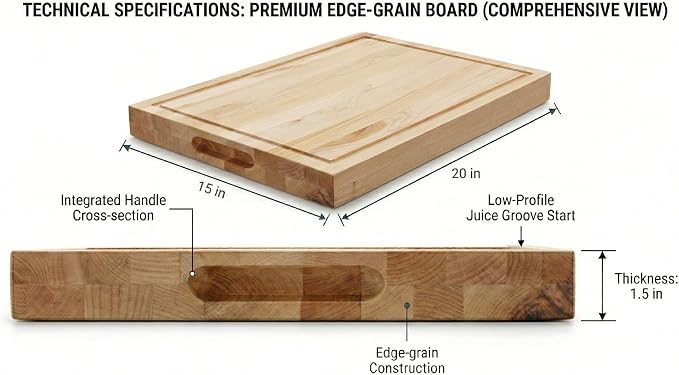 15 in. x 20 in. Maple Wood Cutting Board, Reversible with Juice Groove and Smooth Side, Thick Butcher Block Style Prep Board with Built-In Handles for Kitchen, BBQ, Meat Carving and Serving