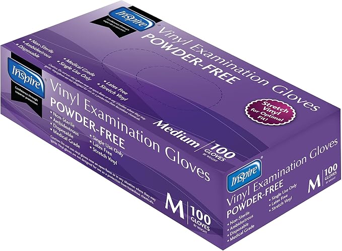 Inspire Stretch Vinyl Exam Gloves | THE ORIGINAL Quality Disposable Latex Free Medical Glove Cleaning Cooking Food Service Labs Healthcare and Household, Medium 1000 Count