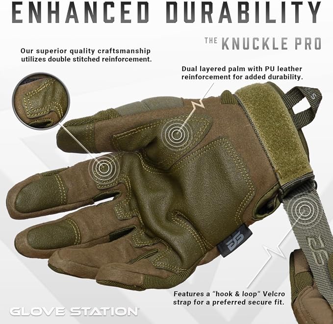 Glove Station Hard Knuckle Utility Gloves, Touchscreen, THKFF, Green, Small | TPR Impact Shield, Touchscreen Compatible - Motorcycle, Outdoor & Utility Use
