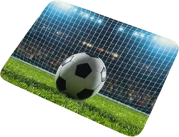 Front Door Mat Indoor Outdoor 19.7"x31.5", Football Absorbent Non Slip Welcome Mat, Soccer Ball Sports Net Mesh Evening Match Low Profile Entryway Rug for Front Entrance Porch Back Door Patio