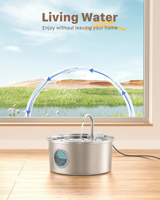 Cat Fountains for Drinking Stainless Steel: 108oz/3.2L Cat Water Fountain with 6 Filters + 3 Sponges - Running Pet Water Fountain Filtered - GIOTOHUN Faucet Like Pet Water Fountains for Cats Indoor