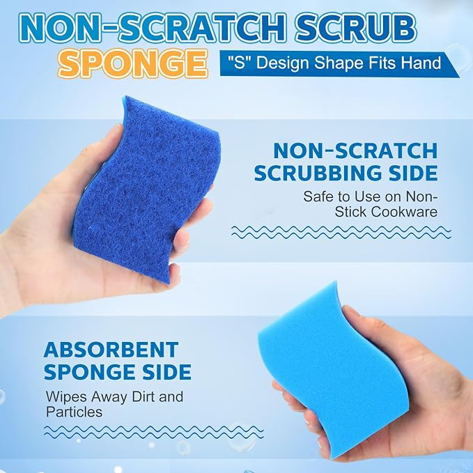Tioncy 90 Pcs Individually Wrapped Sponge Bulk Non Scratch Scrub Kitchen Cleaning Sponges Blue Dual-Sided Dish Scrubber, Cleans Fast Without Scratching for Washing Dishes and Cleaning Kitchen