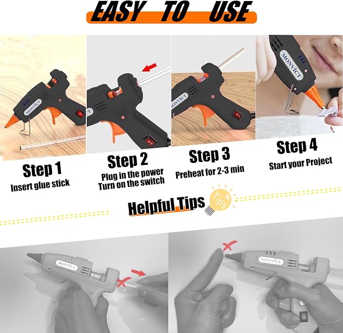 MONVICT 30W Mini Hot Glue Gun Kit, Fast Preheating Glue Gun，Storage Case | 20 Pcs Premium Glue Sticks, 10 Pcs Wood Craft sticks, Hot Melt Glue Gun for School Crafts DIY Arts Gift (Black)