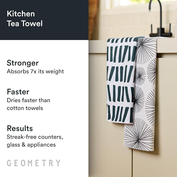 GEOMETRY Kitchen Tea Towels - Quick Dry Microfiber Dish Towels for Kitchen Linework, 18" x 30" 2 Pack