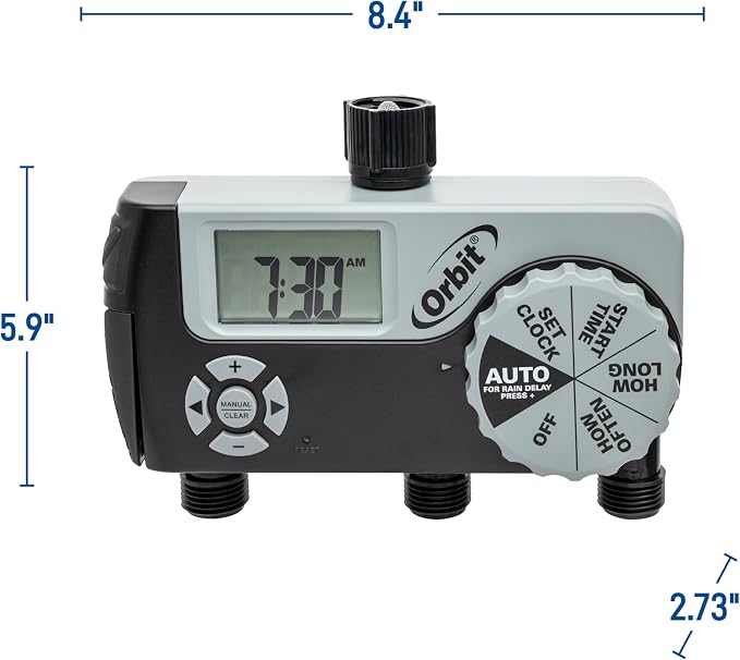 Orbit 56233D 3-Outlet Digital Watering Timer, 3 valves, Black and Gray