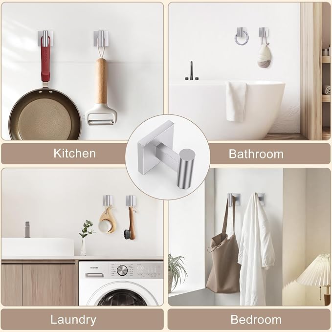 Towel Ring Set 4 Piece Bathroom Hardware Set Includes Towel Ring 2 Towel Hooks and Toilet Paper Holder Stainless Steel Wall Mounted (Brushed Nickel)
