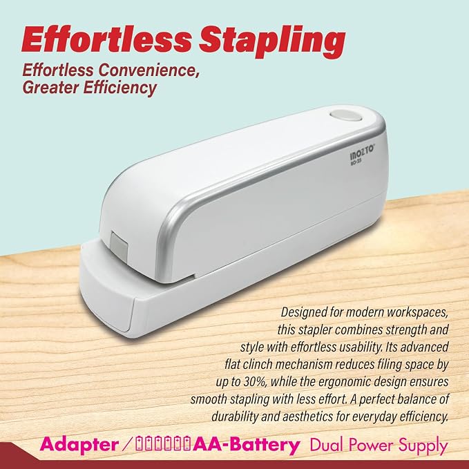 Electric Stapler, Automatic, Portable, 210 Staples Capacity, 25 Sheet (26/6 Staple) Capability, Dual Power Mode, Quiet Under 80dB, Flat Clinch Design for Office, Home, and Crafts