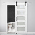 28" x 80" Pre-Assembled Sliding Barn Doors and 6FT Sliding Door Hardware Kit Included & Handle, 5-Lites Frosted Glass Barn Door for Closet Bathroom Bedroom, Solid & Water-Resistant MDF, Paintable