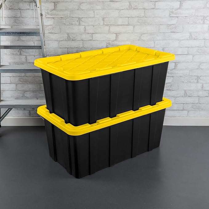 Sterilite 12-Pack Industrial Tote, Plastic Storage Container Bins with Lids, 38 Gallon - Heavy-Duty Organizing Containers for Closet, Bathroom, and Office