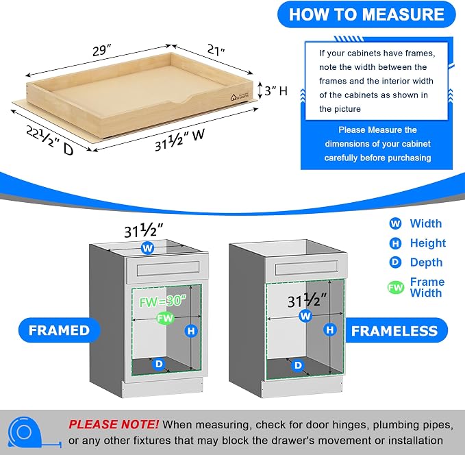 WelFurGeer Soft Close Pull Out Drawers for Cabinets, 29" W x 21" D Pull Out Cabinet Drawer with Heavy Duty Slides, Pull Out Cabinet Organizer, Cabinet Drawers Slide Out, Pull-Out Home Organizers