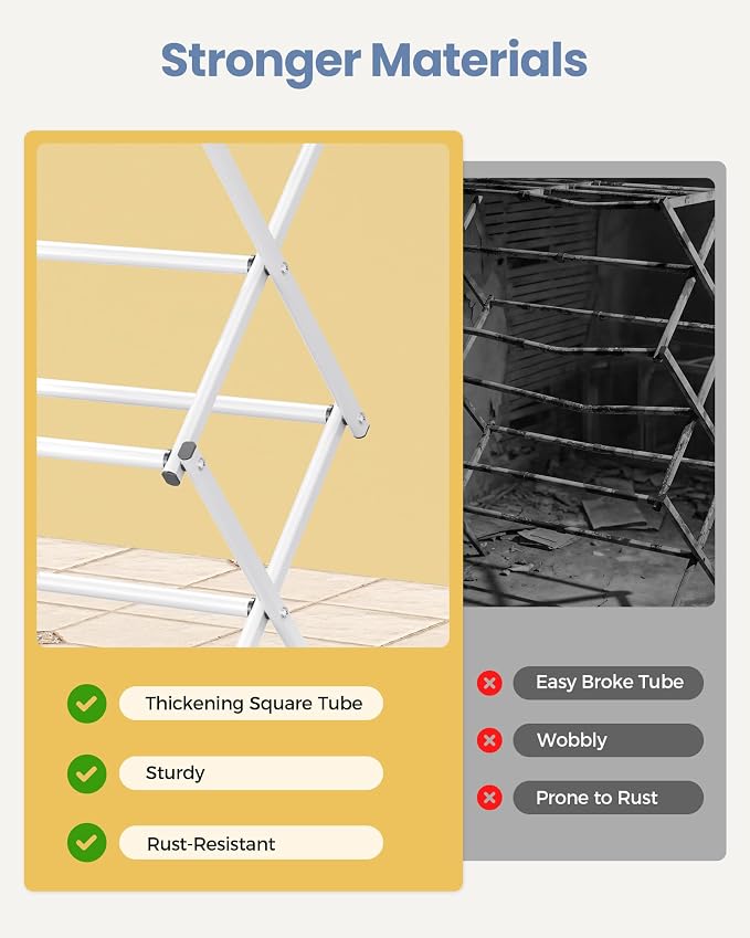 APEXCHASER Oversize Clothes Drying Rack, 3-Tier Drying Rack Clothing, Expandable Metal Laundry Drying Rack, Air Drying Rack, Clothes Rack, No install, 24lb Capacity, 14.9" D x 29.3" W x 39.3" H, White