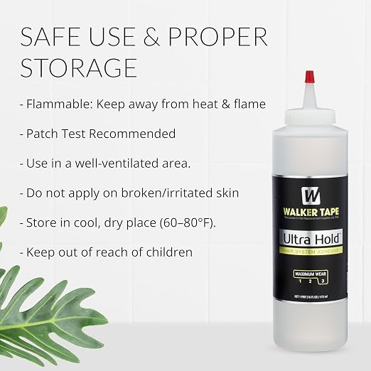 Walker Tape Ultra Hold Brush-On Adhesive 16 oz, Waterproof Wig Glue for Lace Systems and Tape in Hair Extensions Human Hair, Strong Clear-Drying Liquid Adhesive for Hairpiece Bonding and Maximum Wear
