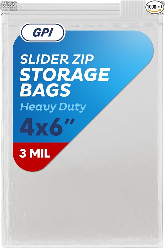 1000 Count - Slider Zip Food Storage Snack Bags, 4" x 6" (8 Ounces) 3 Mil Heavy Duty, Strong & Durable For Freezer Storage, For Sandwiches, Snacks & More. GPI