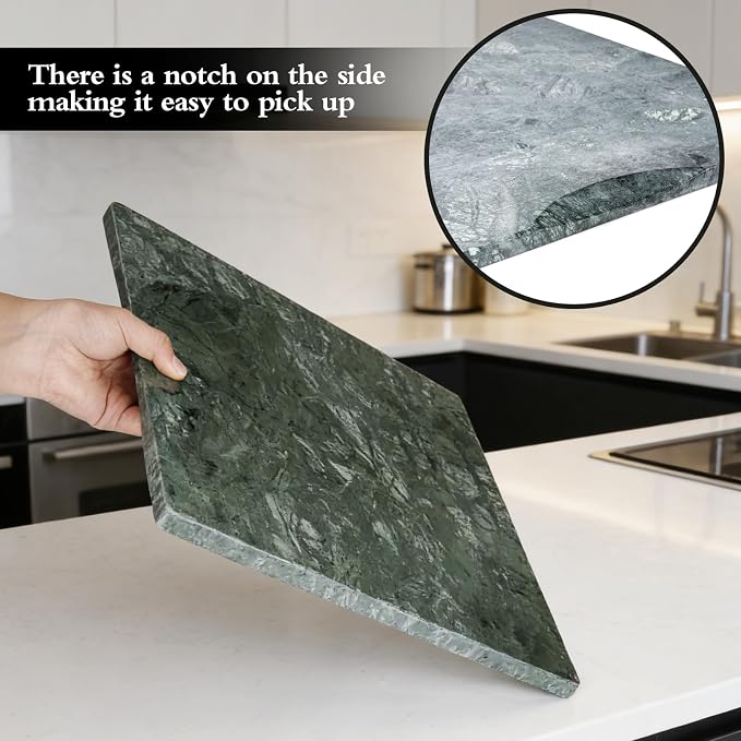 Marble Cutting Board for Kitchen 16×12 Inch green | Natural stone, 0.59" thick, non-slip feet, stay cool for dough/butter, ideal for pastry, cheese, charcuterie, pizza, bread