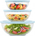 Luvan Glass Mixing Bowls with Lids Set(3.7QT, 2.1QT, 1.1QT),3PC Glass Nesting Bowl, Large Salad Bowls Sets with lids,Clear Cooking Bowl for Kitchen Prep,Food Storage,Baking,Microwave and Oven Safe