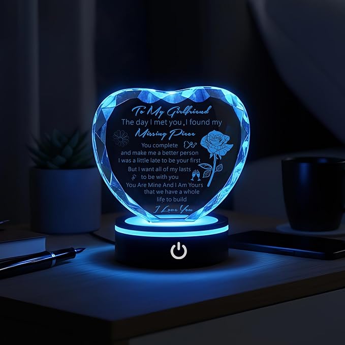 Gifts for Girlfriend with Colorful Base Romantic Heart Crystal Keepsakes to My Girlfriend from Boyfriend on Birthday Anniversary, Best Birthday Gift Ideas